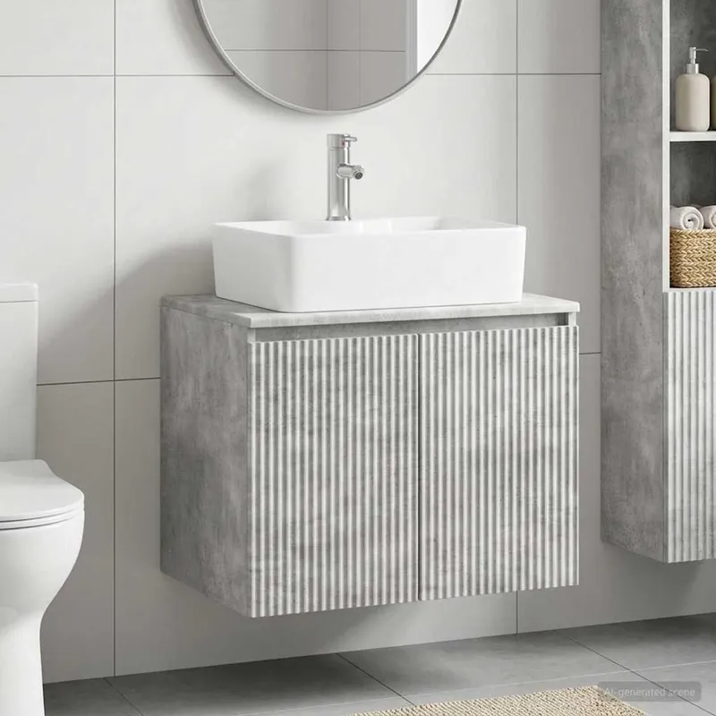 Badezimmermöbel-Set Betongrau derivato del legno