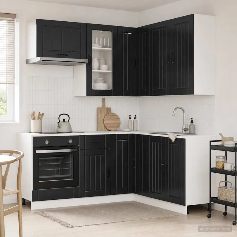 Unité de cuisine LUCCA 8 pc Noir Bois d'ingénierie