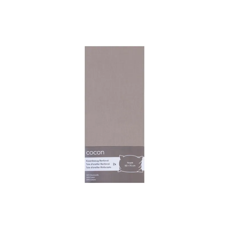 COCON Kopfkissenbezug Renforcé 50 x 70 cm, Taupe, 2 Stück