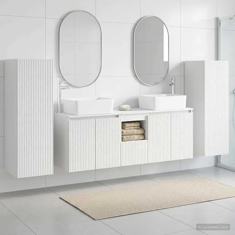 Ensemble de mobilier de salle de bain 5 pc Blanc brillant