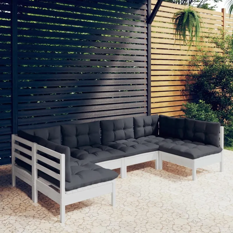 6-tlg. Garten-Lounge-Set mit Kissen bianco Kiefer Massivholz