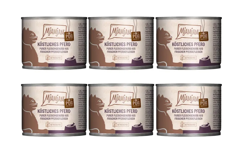Mjamjam Nassfutter Dose Pferd pur, 6 x 200 g