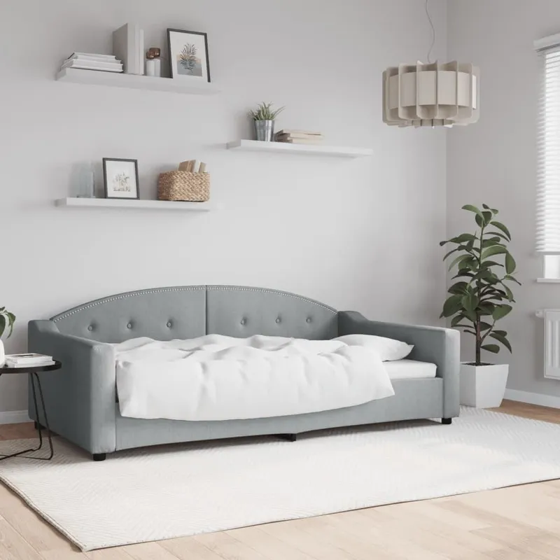 Lit de jour gris clair 100x190 cm tissu