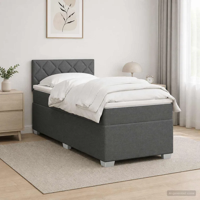 box spring bed with mattress and LED dark grey Einzeln fabric