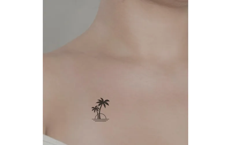 minink Tattoo Sonnenuntergang Palmen Grösse: S (3.1 cm x 4.1 cm)