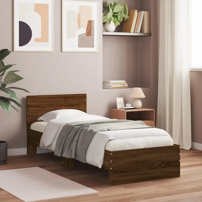 struttura letto senza materasso con testiera marrone rovere 90x200 cm