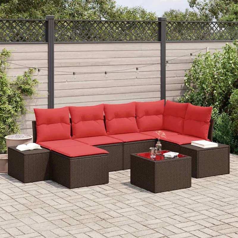 Ensemble de canapé de jardin 6 pc Marron et rouge polyrotin