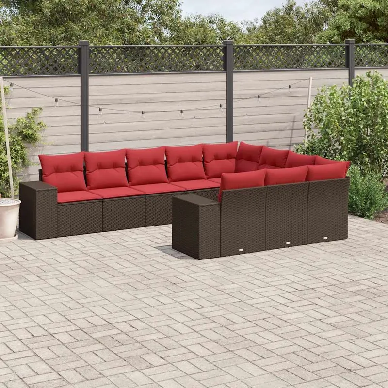 10-teiliges Gartensofa-Set mit Kissen, braun, Polyrattan