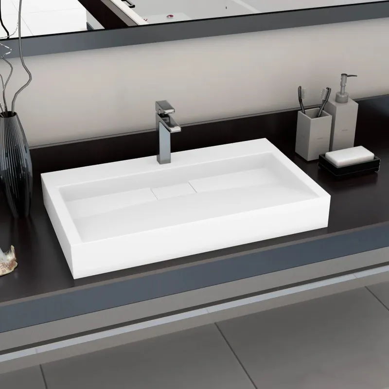 Waschbecken 80 x 46 x 11 cm Mineralguss/Marmorguss bianco