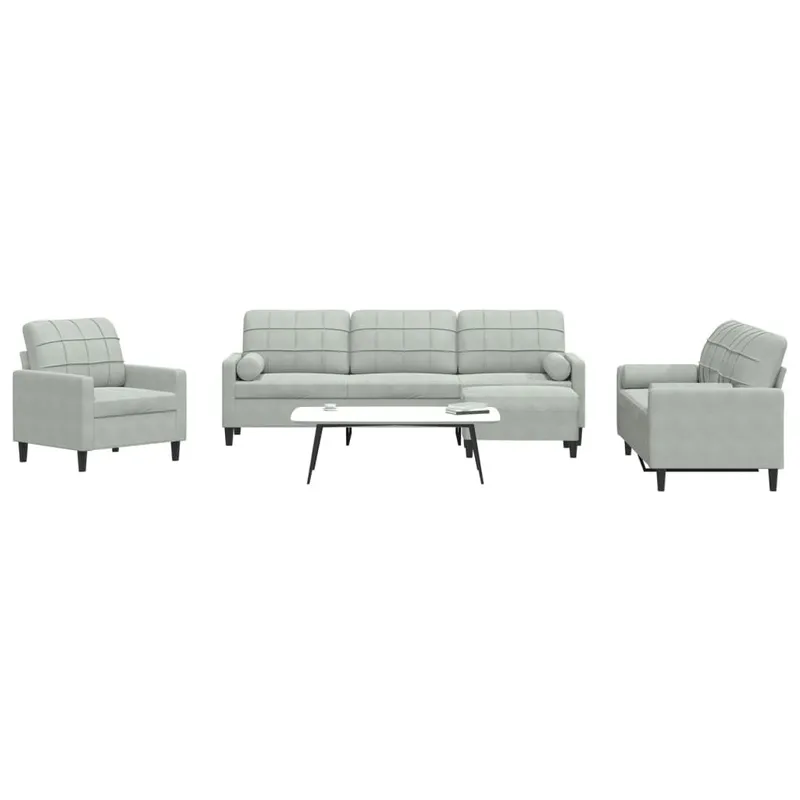 4 pz. set divano con cuscini e Nackenrollen grigio chiaro velluto