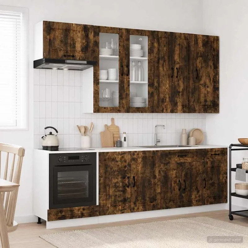 Unité de cuisine KALMAR 8 pc Chêne fumé Bois d'ingénierie