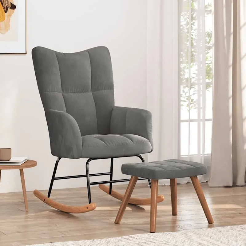 Schaukelstuhl with Hocker velvet dark grey