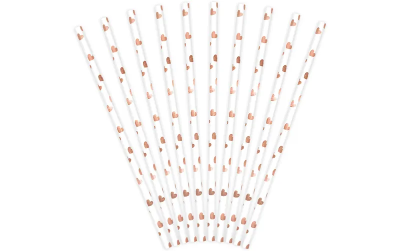 Partydeco Strohhalm Herzen 10 Stück, Rosegold/Weiss
