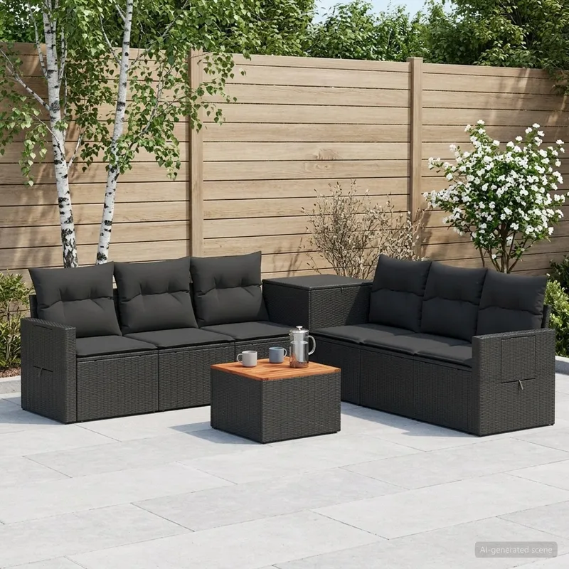 Sofa Set 8 stk. Schwarz Polyrattan und Stahl