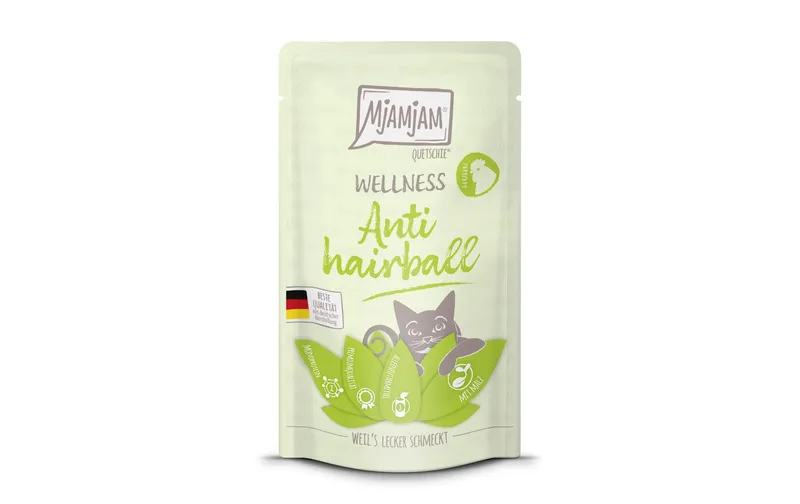 Mjamjam Nassfutter Wellness Anti Hairball Huhn, 125 g