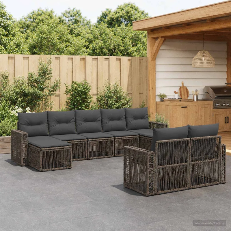 set divano da giardino 9 pz. grigio e grigio scuro polyrattan