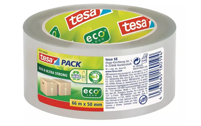 tesa Paketklebeband Eco & Ultra Strong, 50 mm x 66 m, trasparente