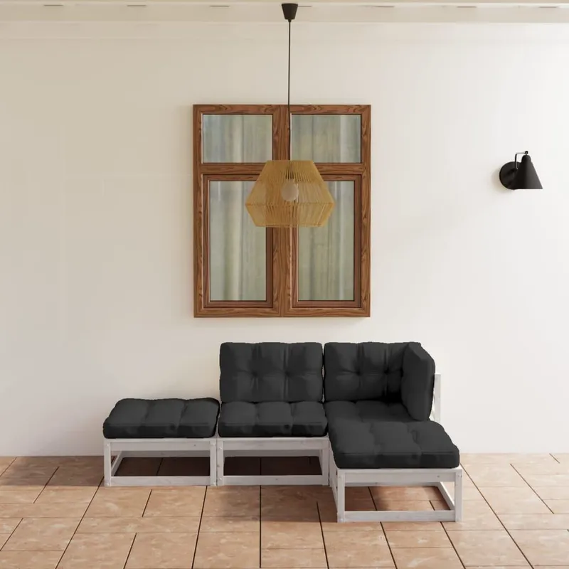 4 pz. Garten-Lounge-Set con cuscini pino legno massiccio