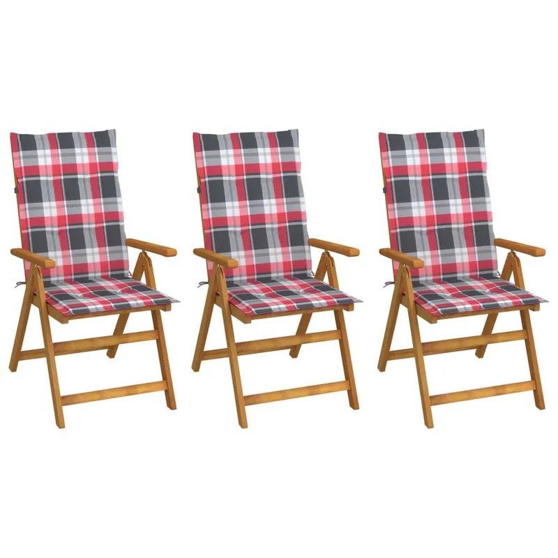 Klappstühle, 3er-Set mit Kissen, aus massivem Akazienholz
