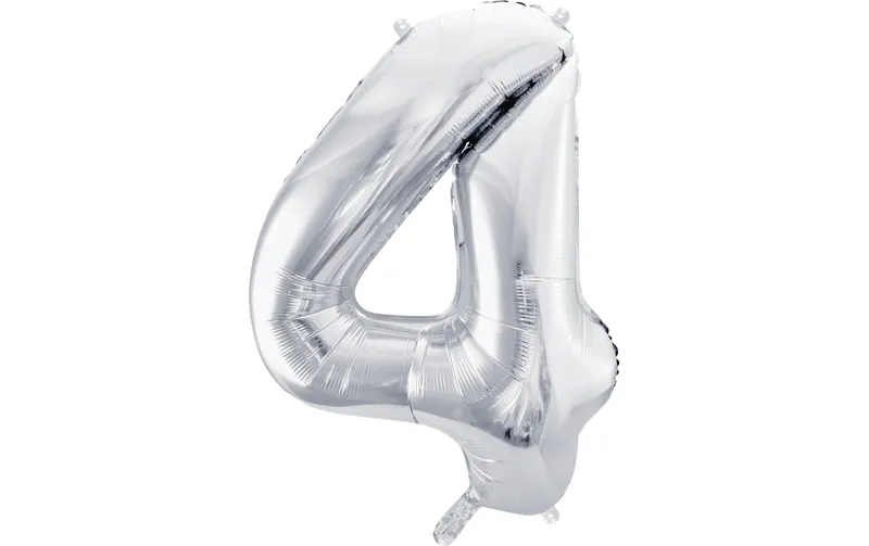 Partydeco Folienballon Zahl 4 gross 86 cm, silber, 1 Stück