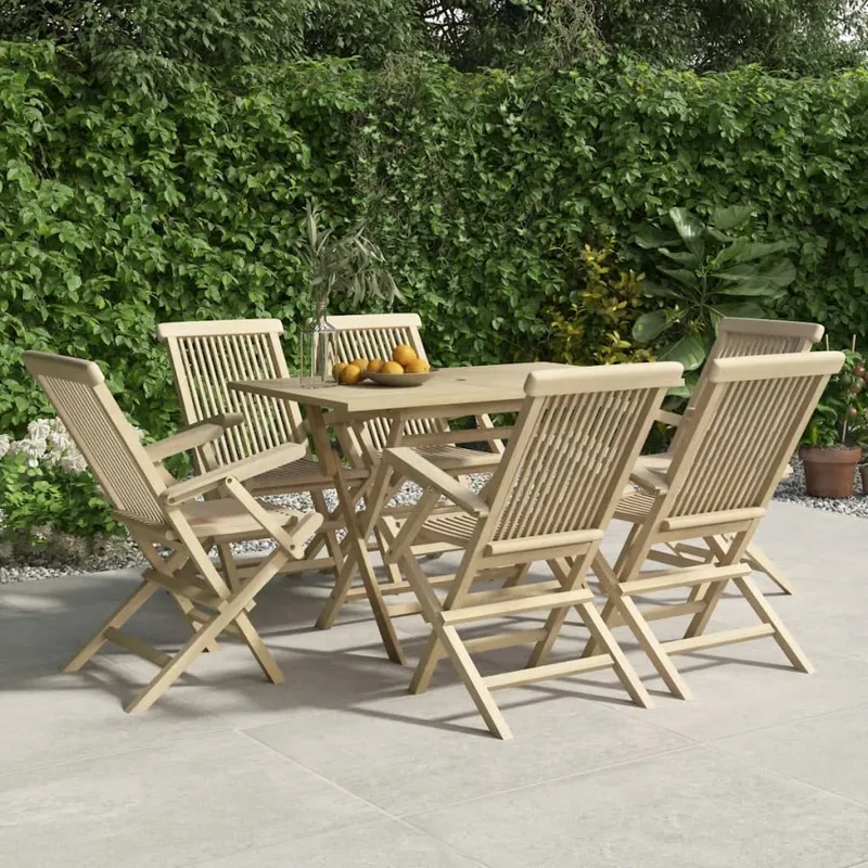 Klappstühle, 6 Stück, Grau, 56 x 61 x 89 cm, Massivholz Teak