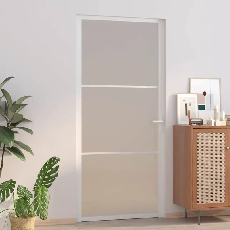 Porte intérieure 93x201,5 cm Blanc Verre mat et aluminium
