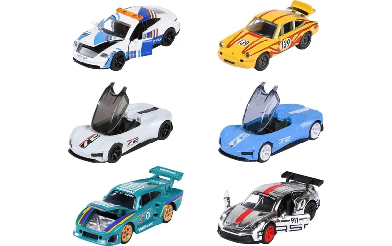Majorette Porsche Deluxe Cars, 6-sort. 1:64 Kunsttessuto mehrfarbig