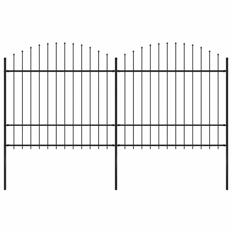 Clôture de jardin avec dessus en forme de lance en acier 337 x 175 cm Noir