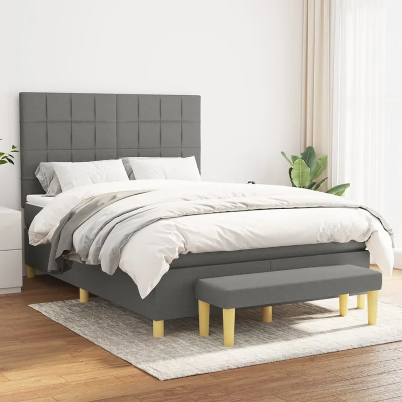 letto boxspring mit Matratze Dunkelgrau 140x200 cm tessuto