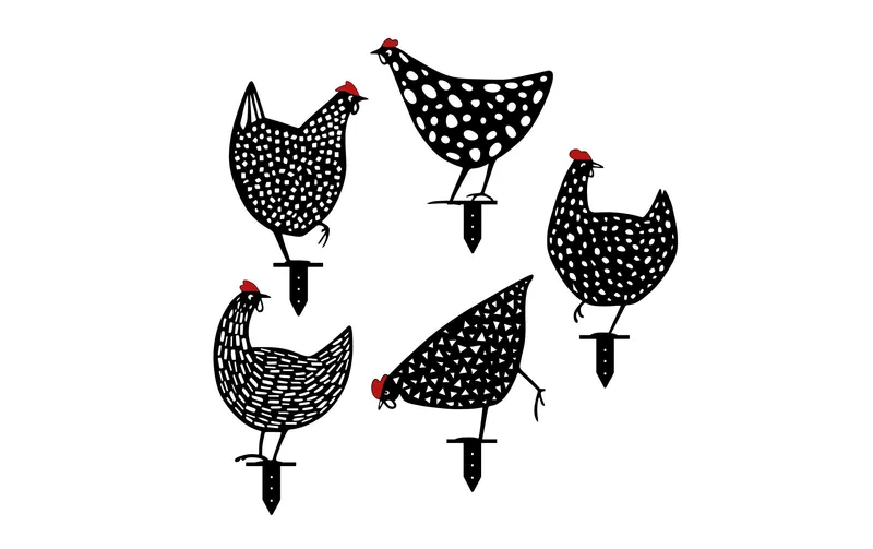 Wallxpert Gartenstecker Huhn 30 cm, 5er Set, nero