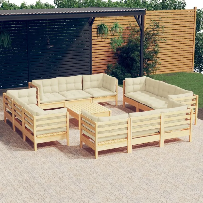 13 pz. Garten-Lounge-Set con crema cuscini legno di pino
