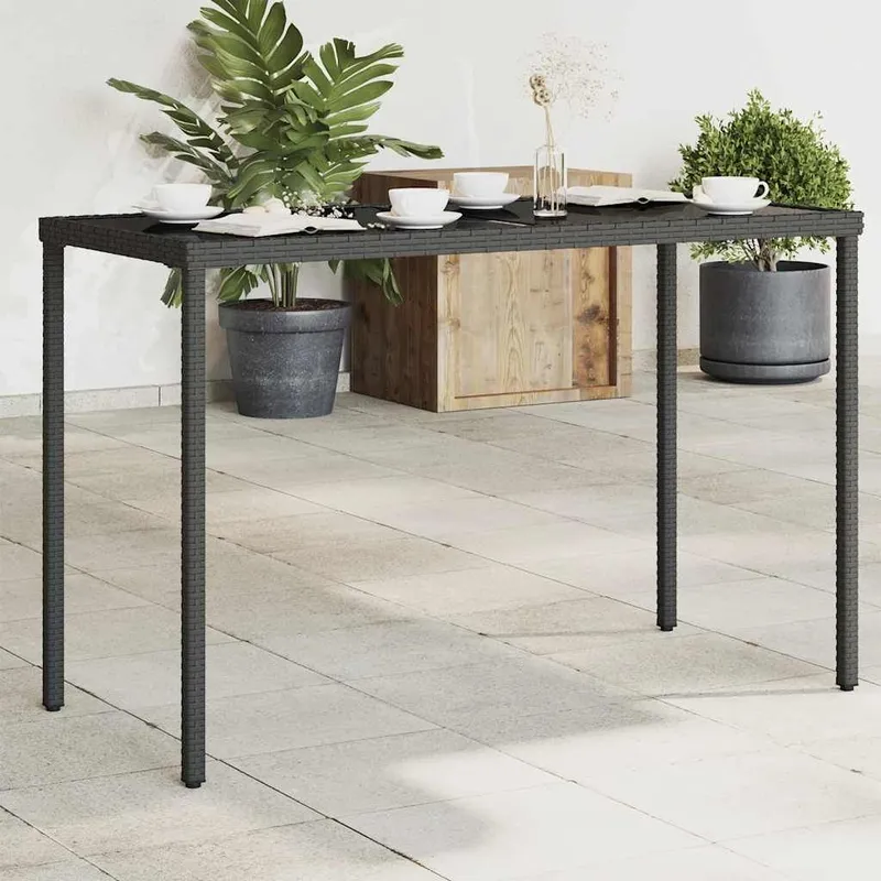 Gartentisch mit Glasplatte nero 115x54x74 cm Poly Rattan