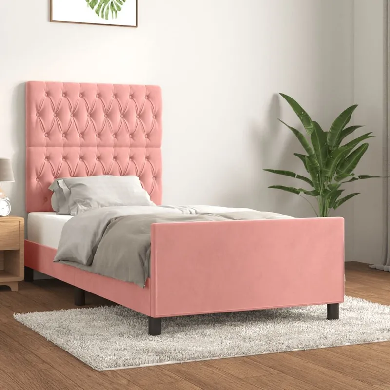struttura letto con testiera rosa 100x200 cm velluto