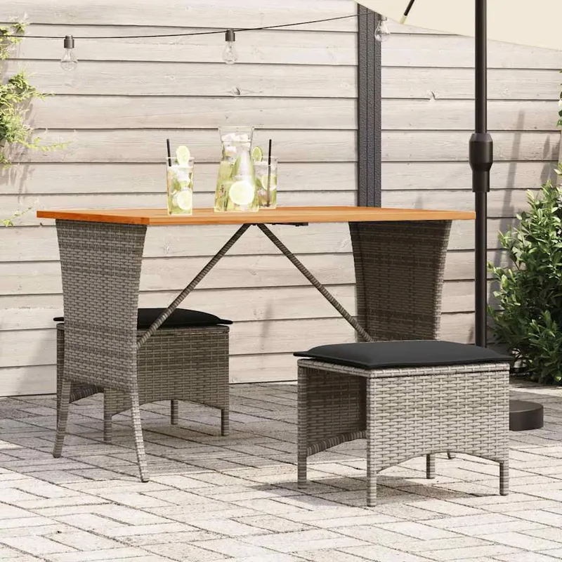 3-tlg. Garten-Essgruppe mit Kissen Grau Poly Rattan