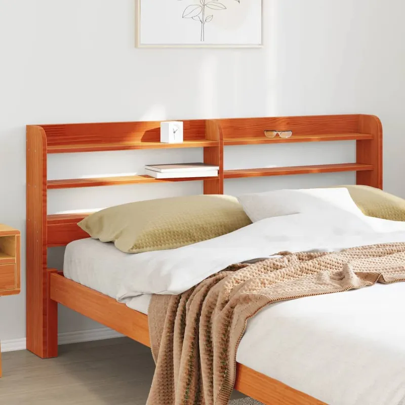 Kopfteil mit Ablagen Wachsbraun 150 cm legno massiccio pino