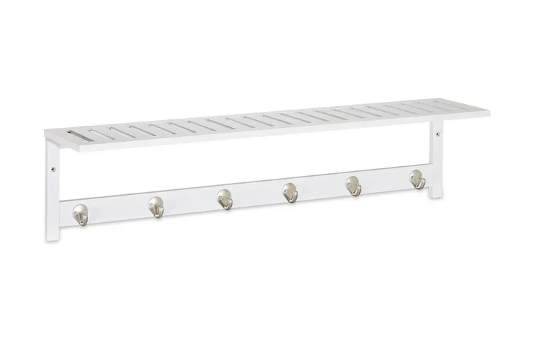 relaxdays Wandgarderobe mit Ablage 6 Haken, bianco