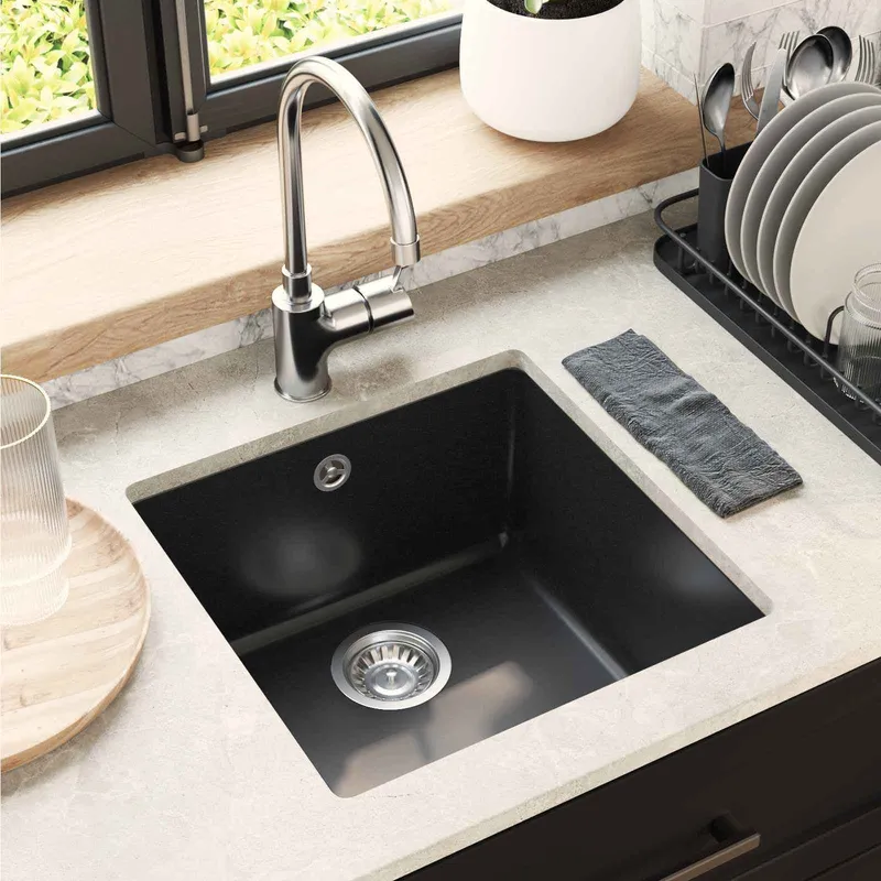 Waschbecken 80% Quarz und 20% Harz 430 x 460 mm Schwarz