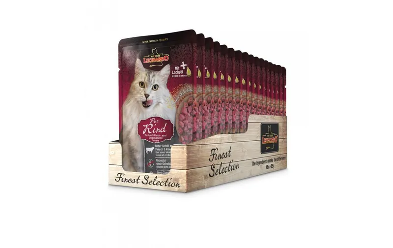 Leonardo Cat Food Nassfutter Rind Pur, 16 x 85 g