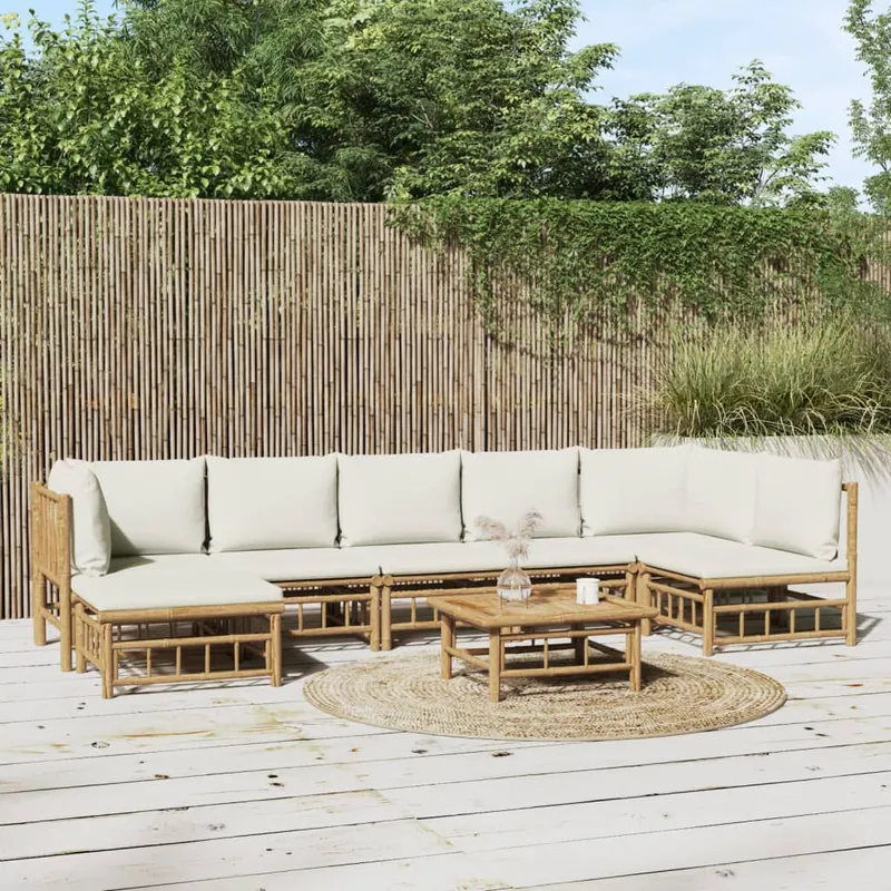 8 pcs Garten-Lounge-Set with Cremeweißen cushions Bambus