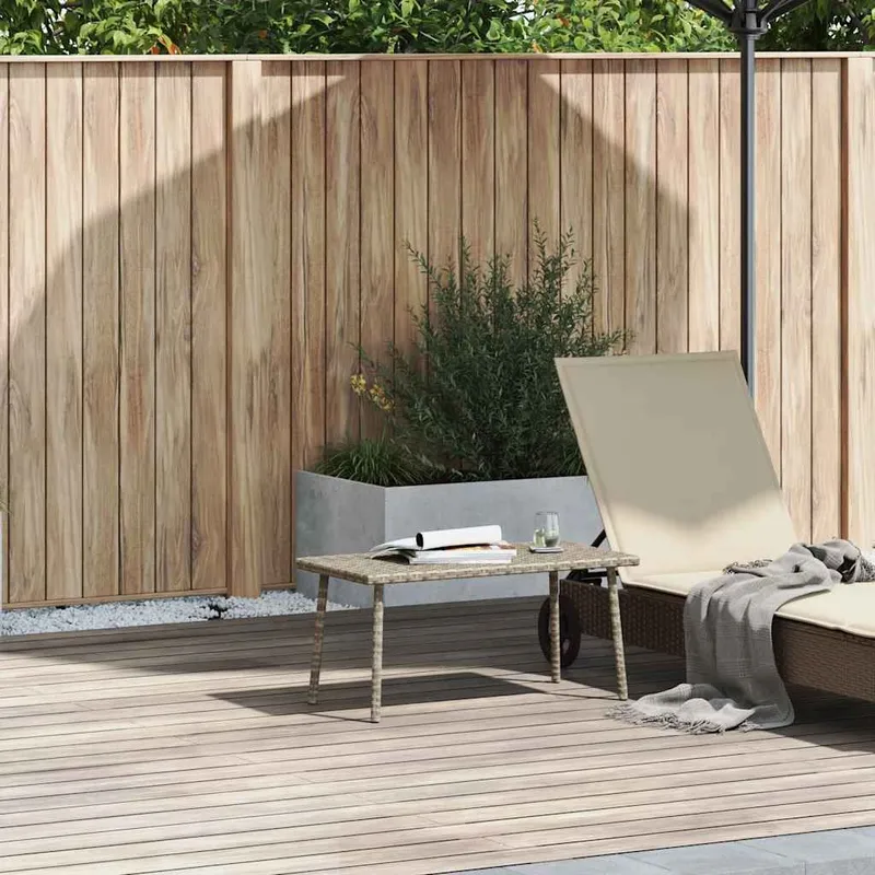 Table basse de jardin rectangulaire gris clair résine tressée