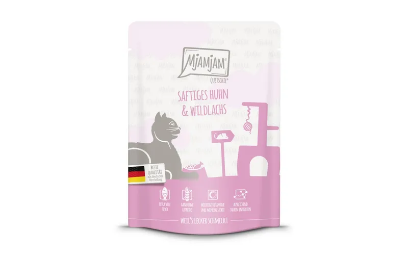 Mjamjam Nassfutter Quetschie Huhn & Wildlachs, 300 g