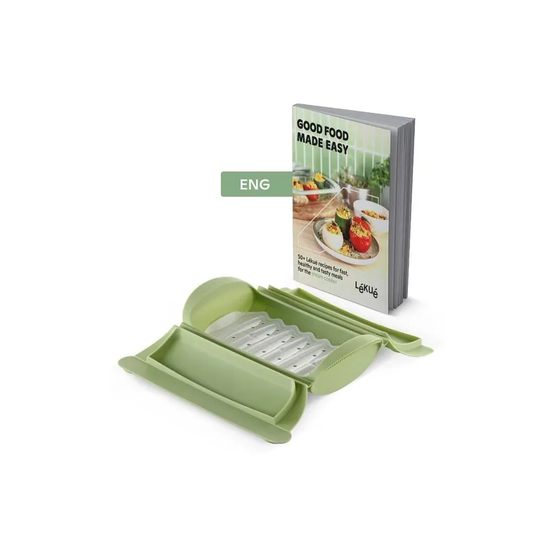 Lékué Daampfgarer and Buch auf Englisch 0.65 l, green