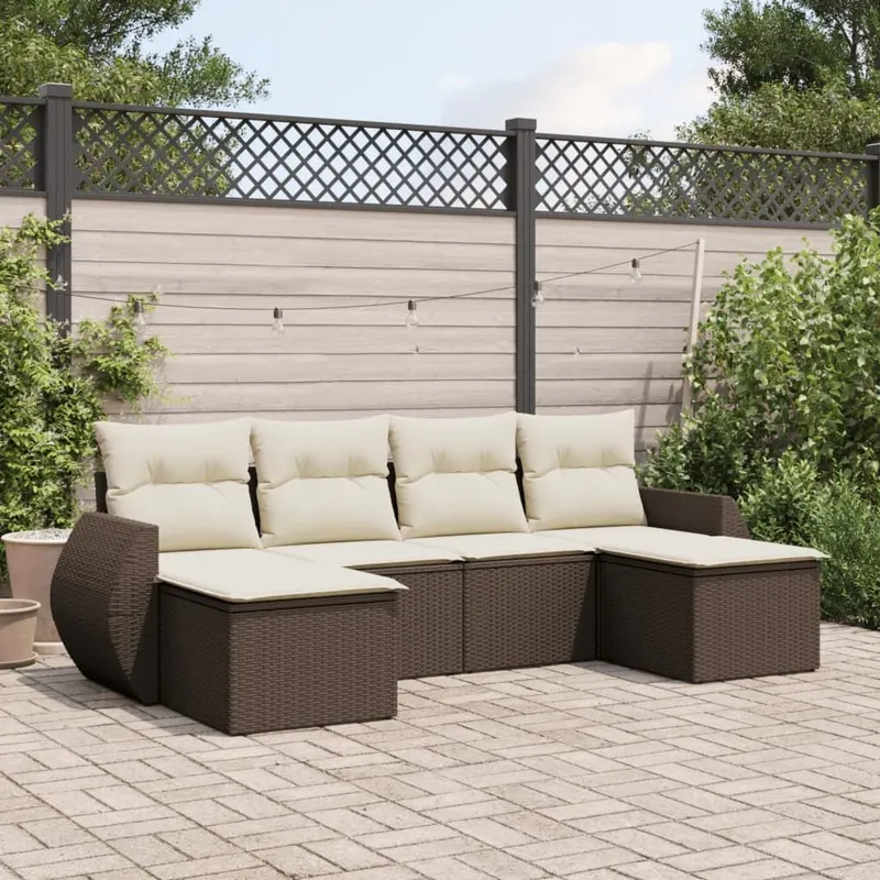 6-tlg. set divano da giardino con cuscini marrone Poly Rattan