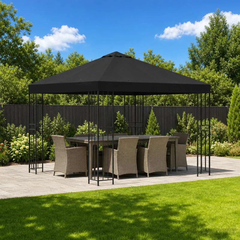 Pavillon 3 x 3 m Noir Polyester et Acier 190 gsm