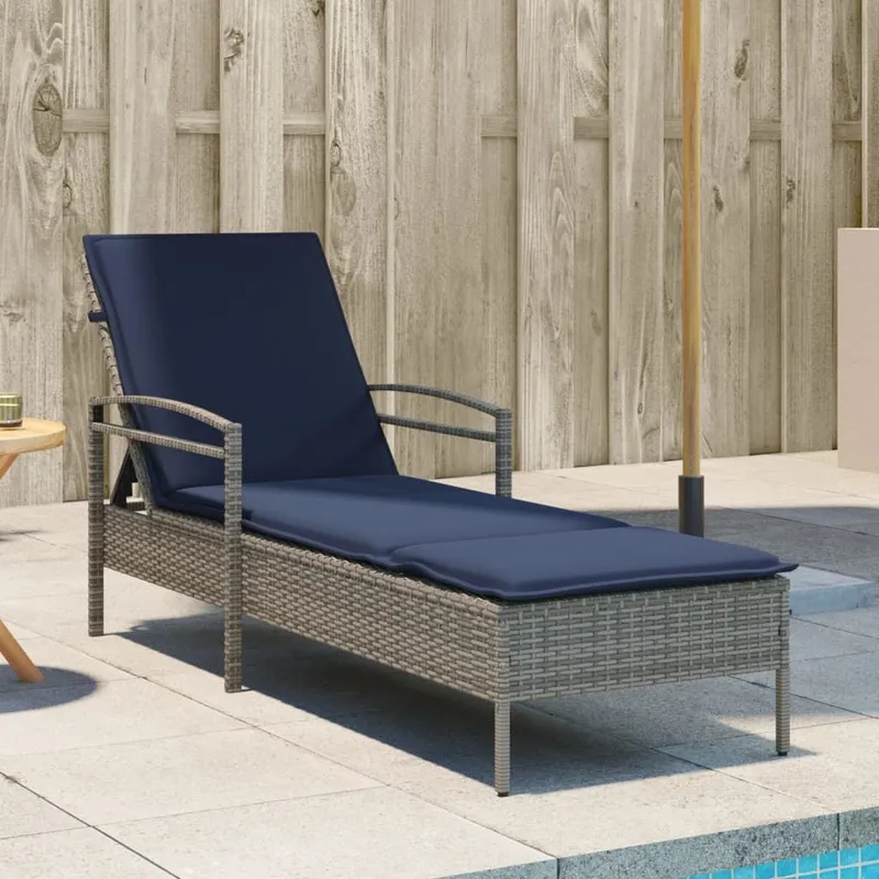 Sonnenliege mit Kissen grey 63 x 200 x 81 cm Poly Rattan