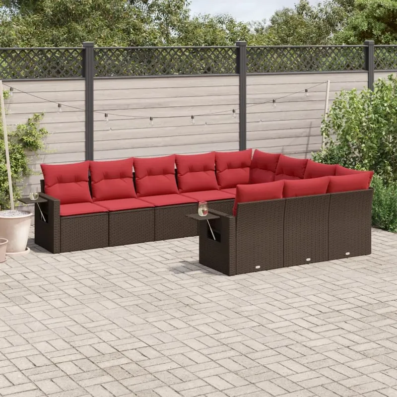 10-teiliges Gartensofa-Set mit Kissen, braun, Polyrattan