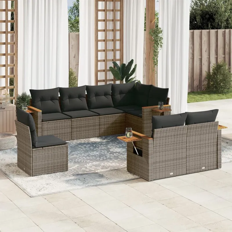 8-tlg. set divano da giardino con cuscini grigio Poly Rattan