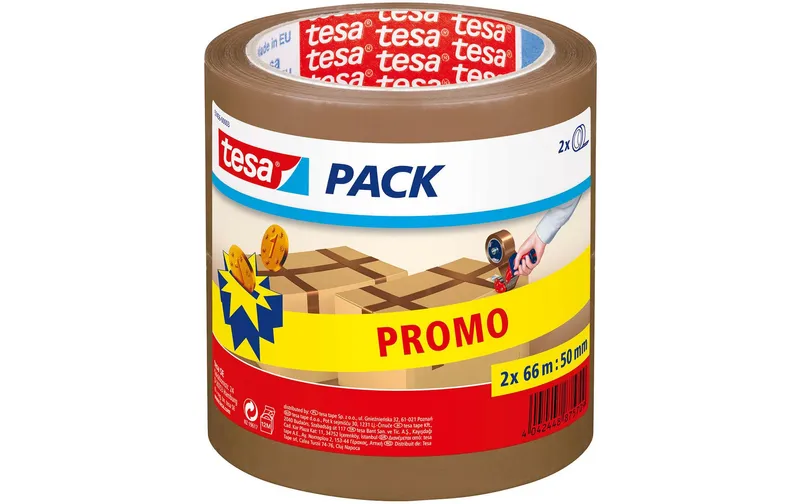 tesa Ruban adhésif Standard Promo Lot de 2, 50 mm x 66 m, Marron