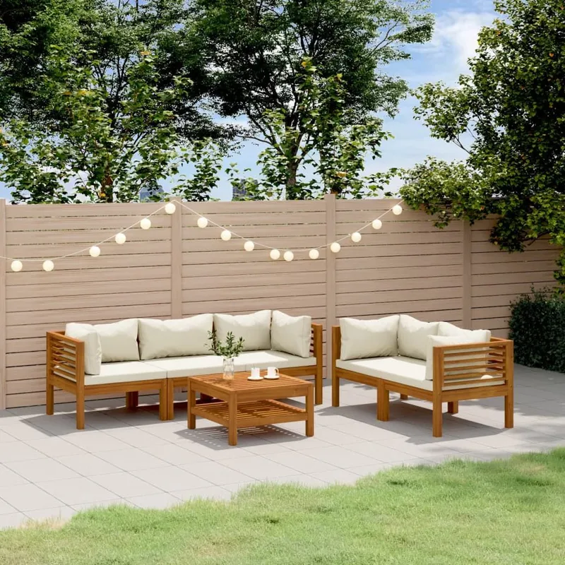 6-tlg. Garten-Lounge-Set mit Creme Kissen legno massiccio acacia