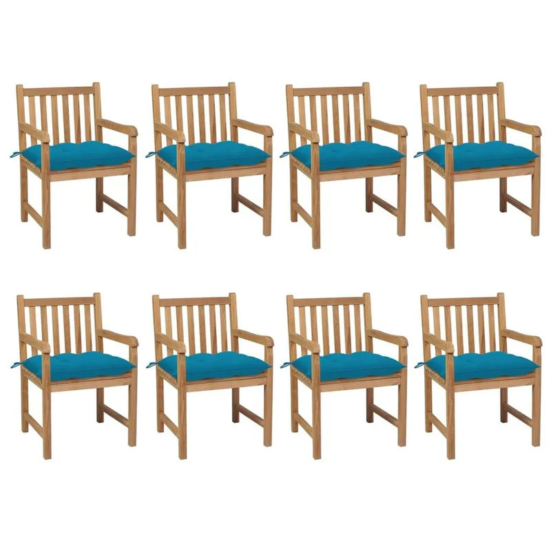 Gartenstühle 8 pz. con Hellblauen cuscini legno massiccio Teak